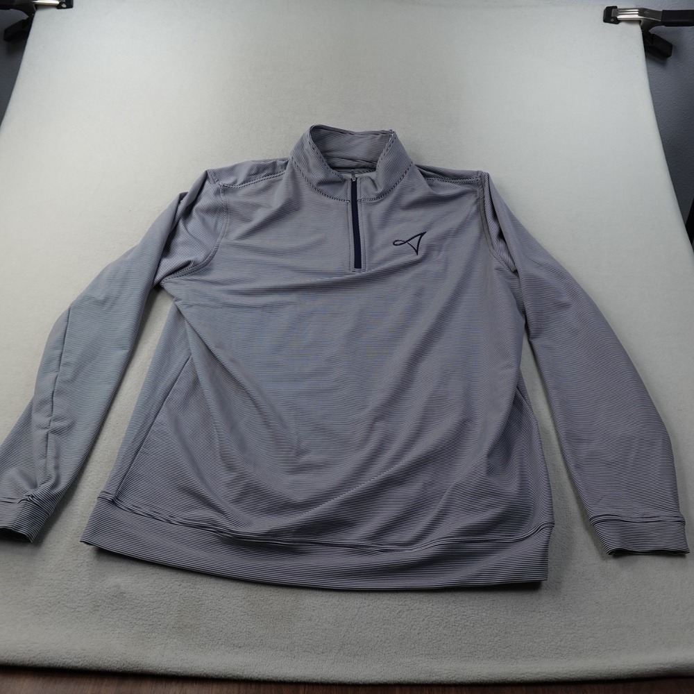 Peter Millar Perth Sugar Stripe Pullover Mens XL Blue 1/4 Zip Performance Golf